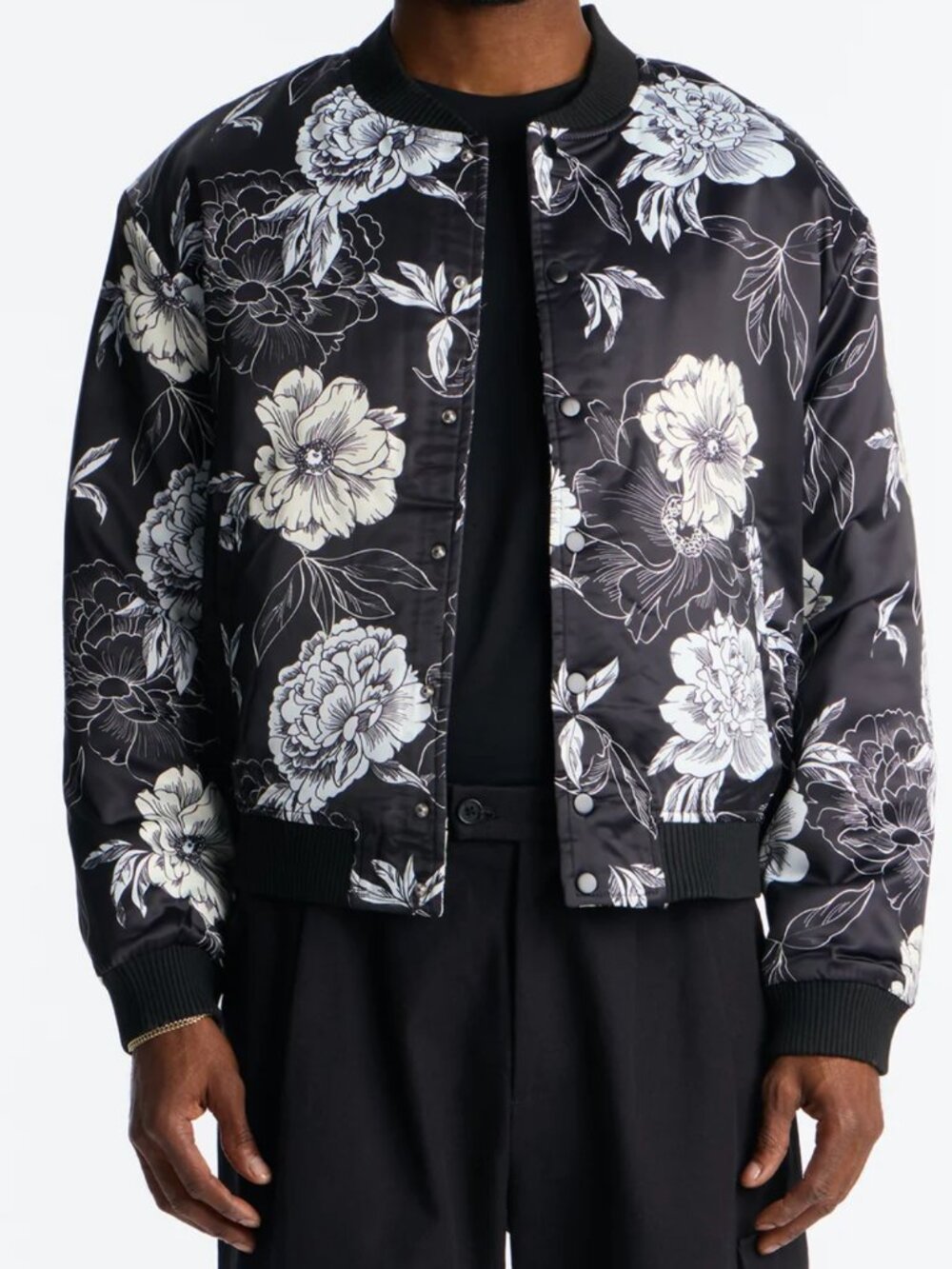 In Bloom Floral Bomber Jacket Men’s L NWT Black